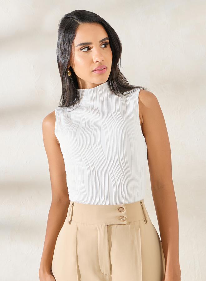 Styli Textured Knit High Neck Fitted Tank Top - Image 1